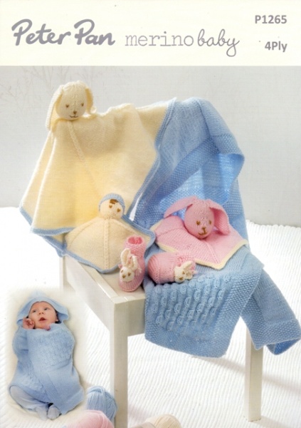 Wendy P1265 Swaddle Blanket, Comforters, and Bunny Slippers in #1/4 Ply fingering weight